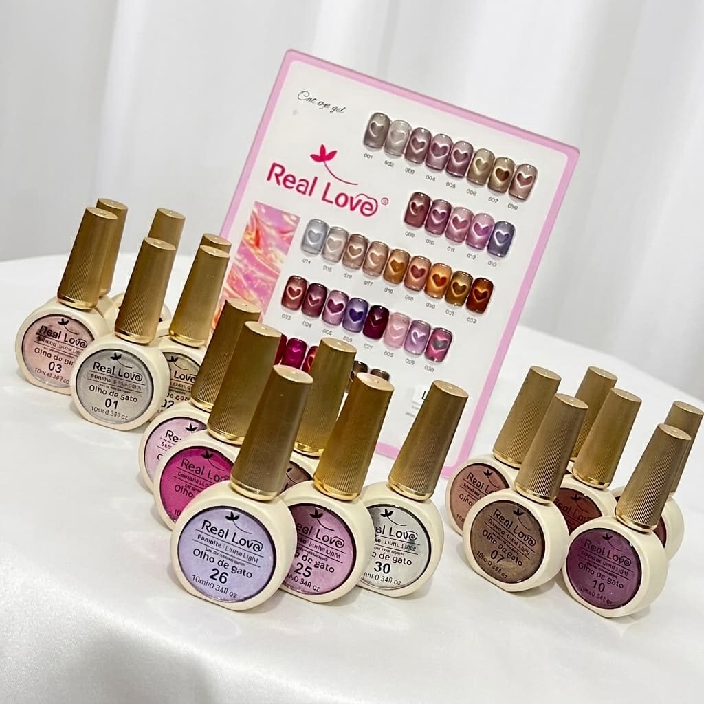 Kit 12 Esmaltes em Gel Magnético Olho de Gato Real Love 10 ml Cores Sortidas + Imã