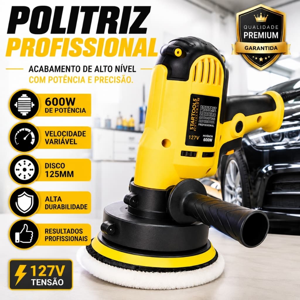 Politriz Lixadeira Automotiva 127V 600W Profissional Velocidade Variável 125mm