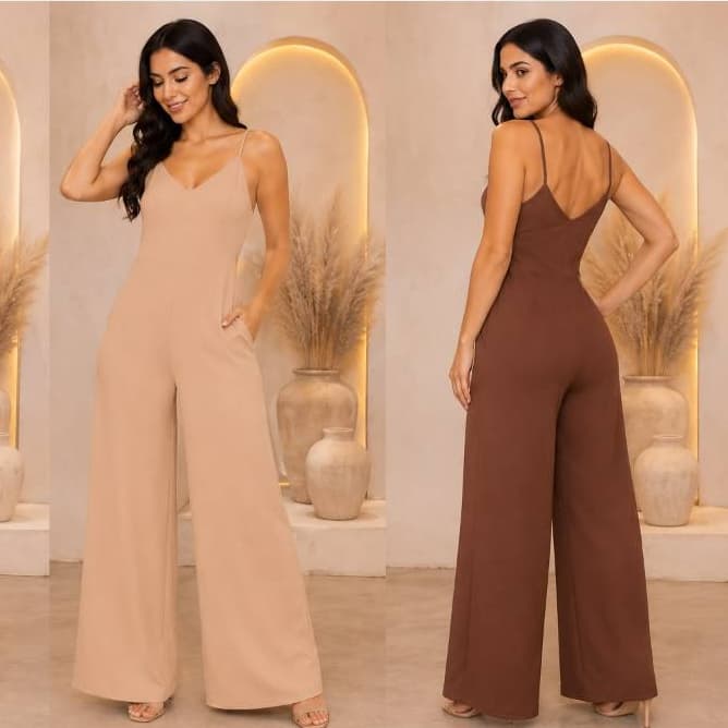 Macacão Longo Pantalona com Bolso e Alcinhas Duna Moda Verão Soltinho