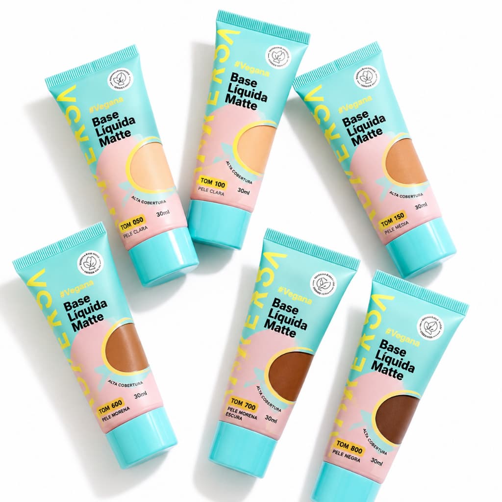 Kit Base Líquida Matte Vegana Adversa + Pó Banana Fenzza Facial 15g Acabamento Natural Longa Duração