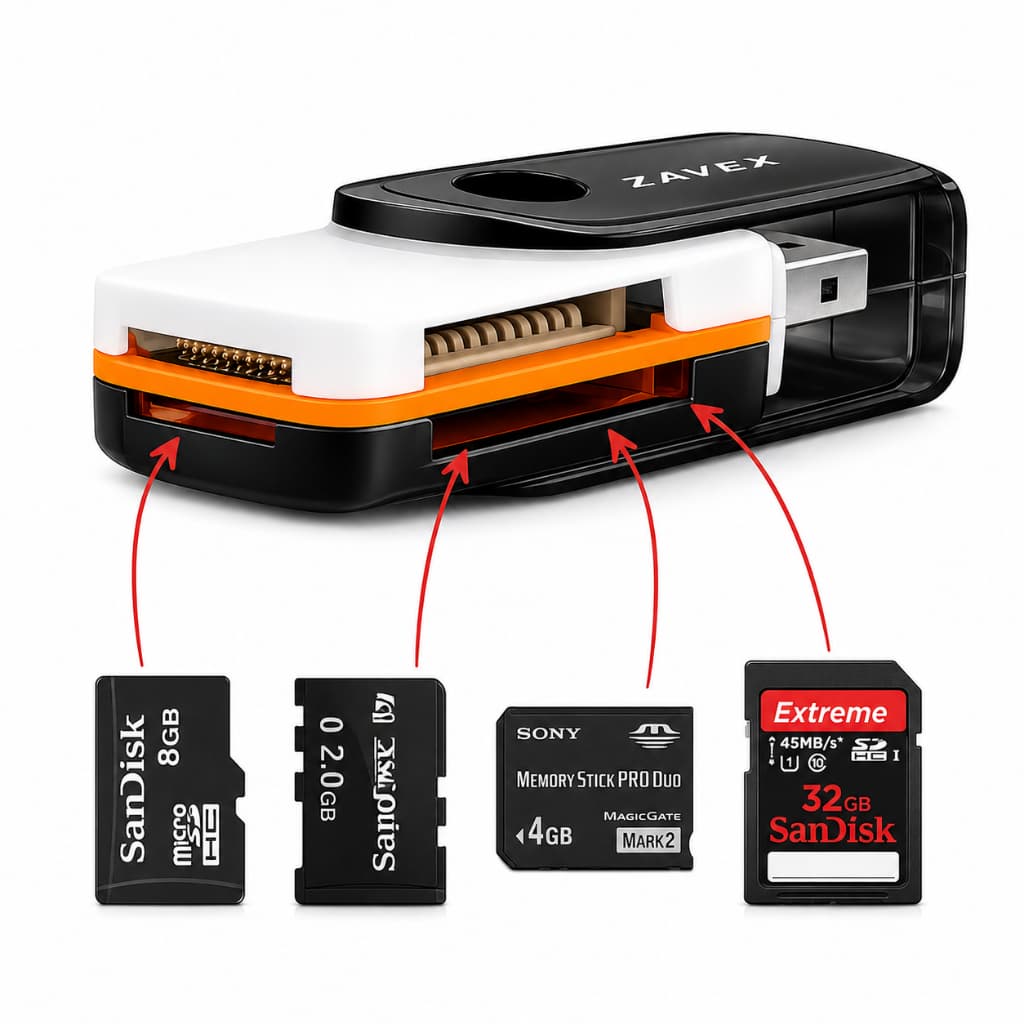 Adaptador Leitor Cartão De Memória USB Micro SD TF SD M2 4 Em 1 Alta Velocidade