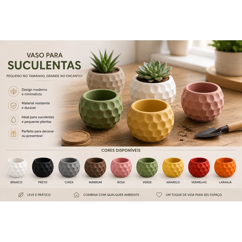 Vaso para Suculentas Decorativo Redondo | Cachepô Moderno para Cactos e Mini Plantas
