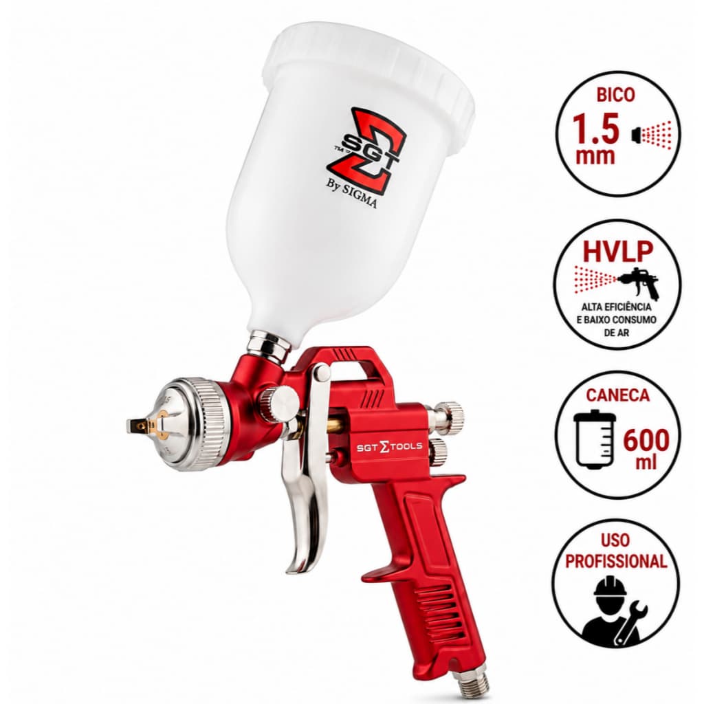 Pistola De Pintura Automotiva Profissional Bico 1.5 600Ml Hvlp