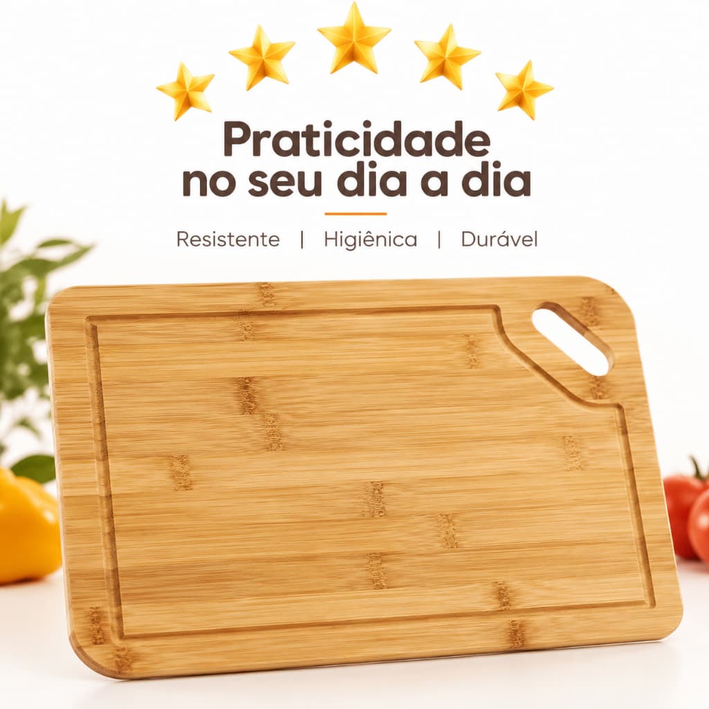 Tábua de Corte em Bambu 30cm Multiuso, Tábua de Frios Resistente para Cozinha e Churrasco