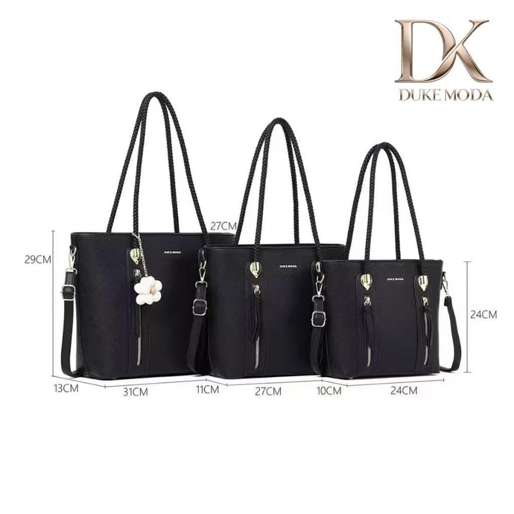 Kit 3 Bolsas Tote com Pingente de Flor – Conjunto Feminino com Alças Trançadas, Ideal para Looks Românticos-LCX019