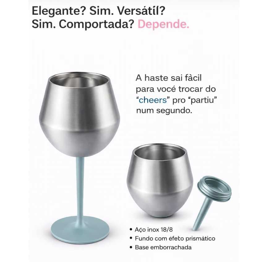 Top Taça Térmica 2 em 1 Copo 414ml Celebridade - Haste Removivel Mantém Gelada Bebida Vinho Drink