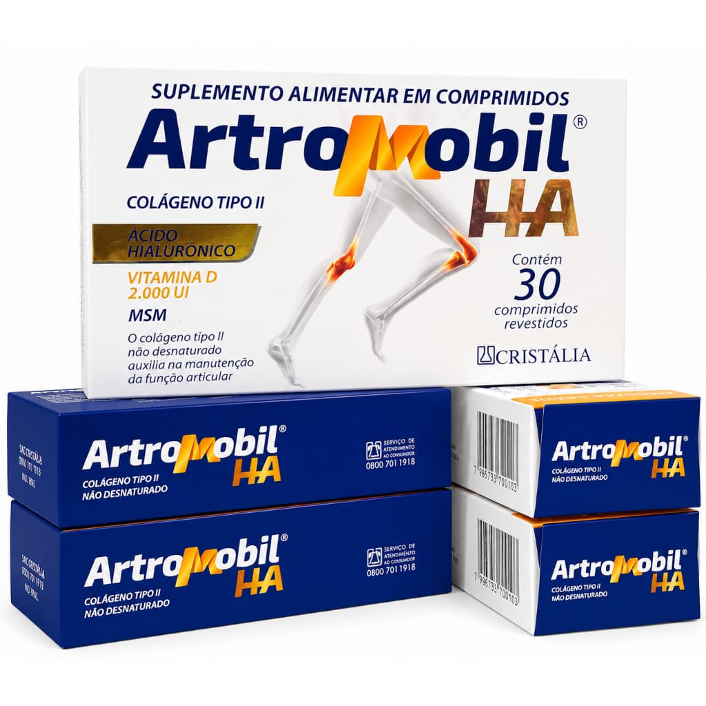 Kit Artromobil HA Cristália 46 Comprimidos Colágeno Tipo 2 Hialurônico Sem Sabor