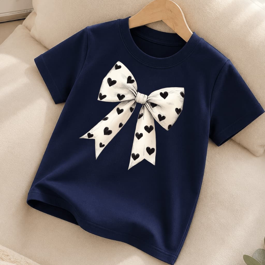 Camiseta Infantil Delicada Laço De Coração Para Menina Tecido Leve 2 AO 16