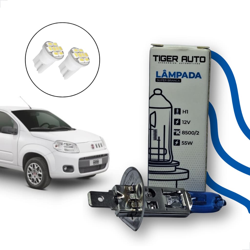 Kit Lâmpadas Halógena Super Branca H1 Farol de Milha Fiat Uno 2011 2012 2013 2014