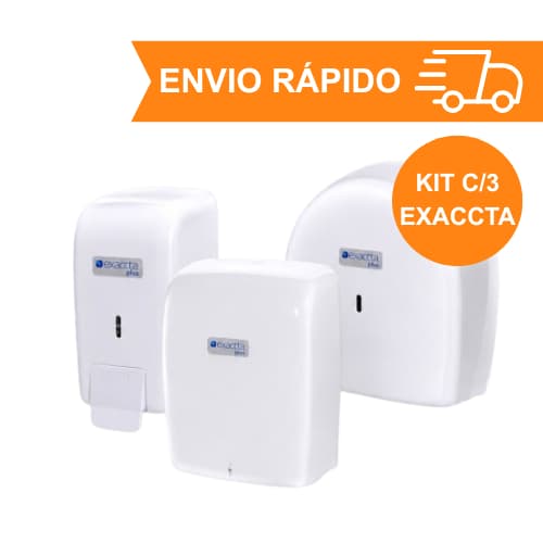 Kit Banheiro 3 Dispensers Saboneteira + Toalheiro Interfolha + Papel Higiênico Rolão Exaccta