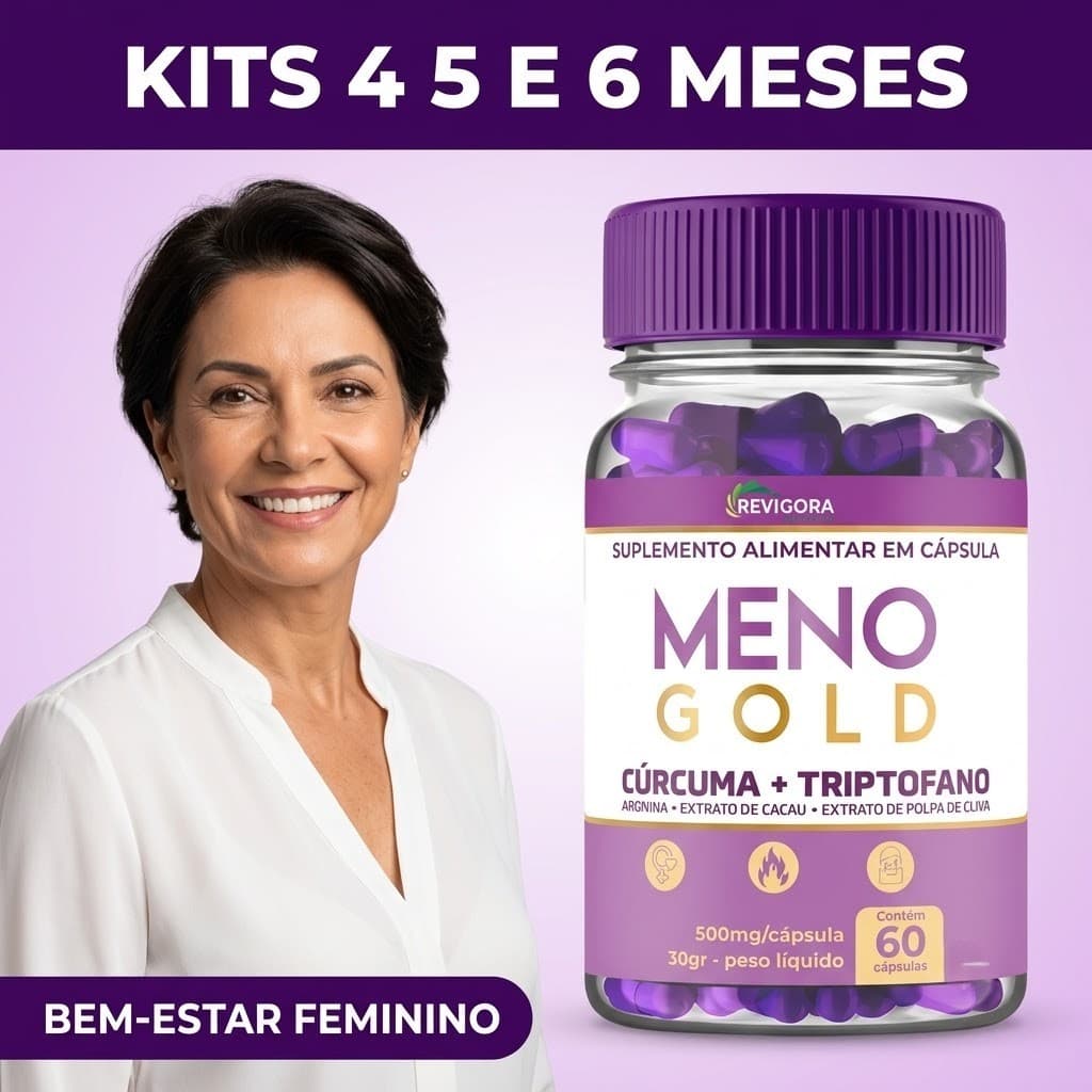 Kit MenoGold Suplemento Feminino Natural Revigora Cúrcuma Triptofano Arginina Cacau