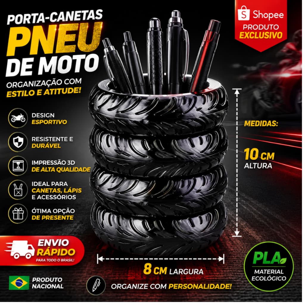Porta Canetas Criativo Pneu de Moto Organizador de Mesa Escritório Design Esportivo