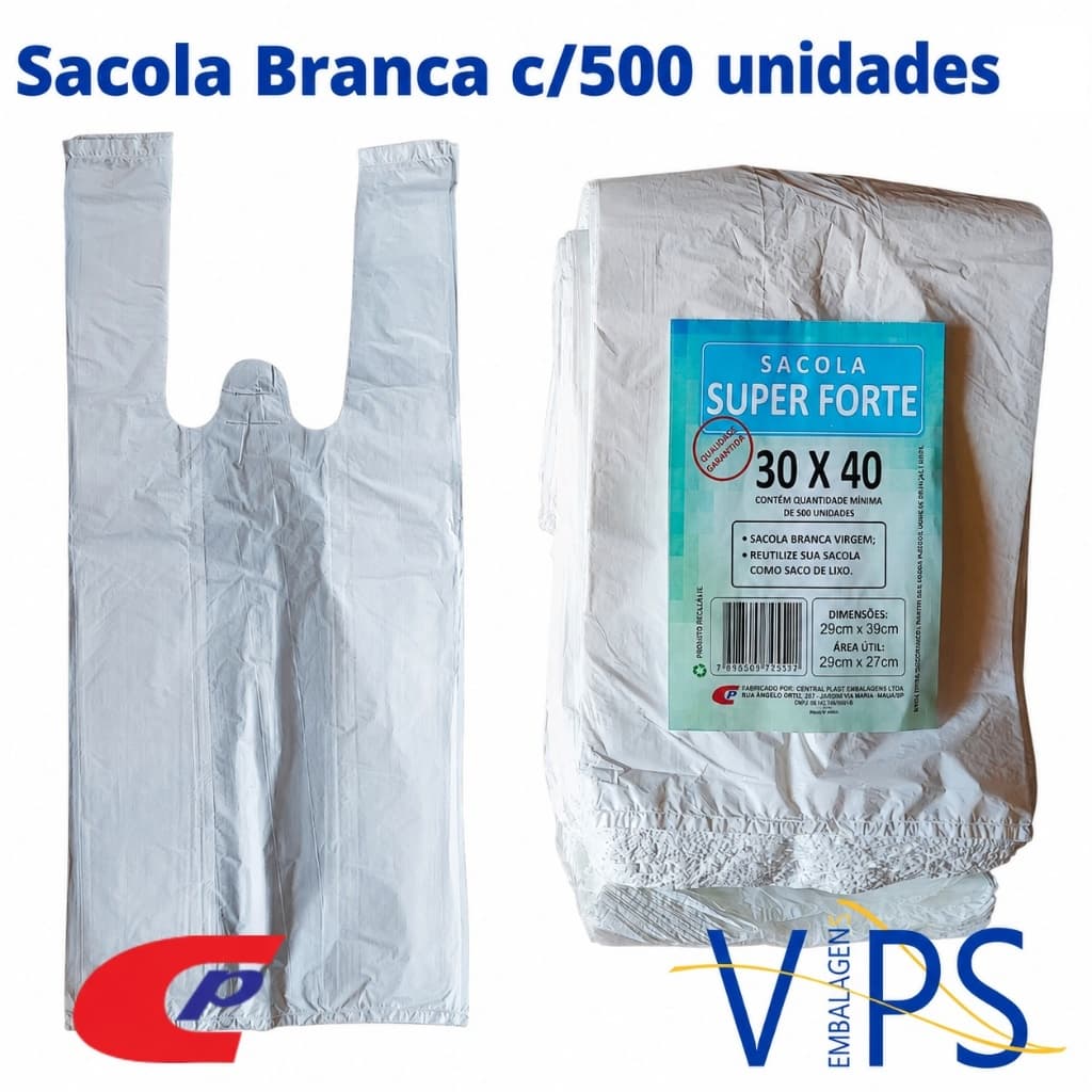 Sacola Plástica Branca 30x40 SUPER FORTE Pead c/500un Central