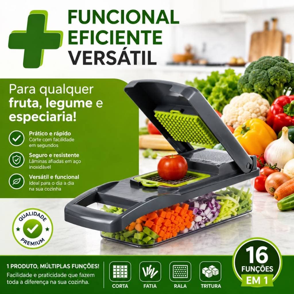 Cortador, Fatiador e Ralador Manual Multifuncional De Legumes e Alimentos (16 em 1)