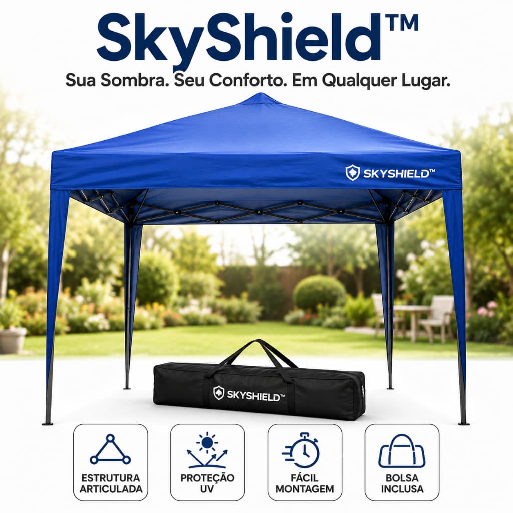 Gazebo Articulado 3x3 Dobrável SkyShield™ Tenda Sanfonada Impermeável Proteção UV com Bolsa para Praia Camping Eventos