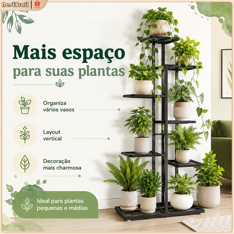 Suporte para Plantas Vertical de Ferro, Jardim Vertical 5/6/8 Níveis, Estante de Flores para Sala Varanda Jardim