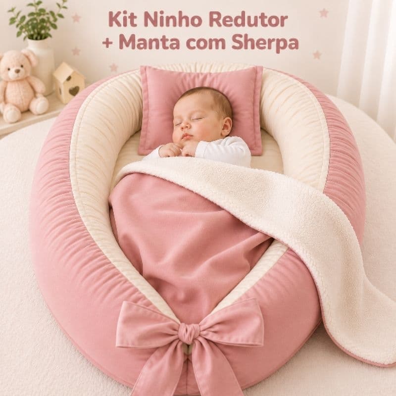 Kit ninho redutor de berço + manta com sherpa macia para bebê confortável seguro | menino menina
