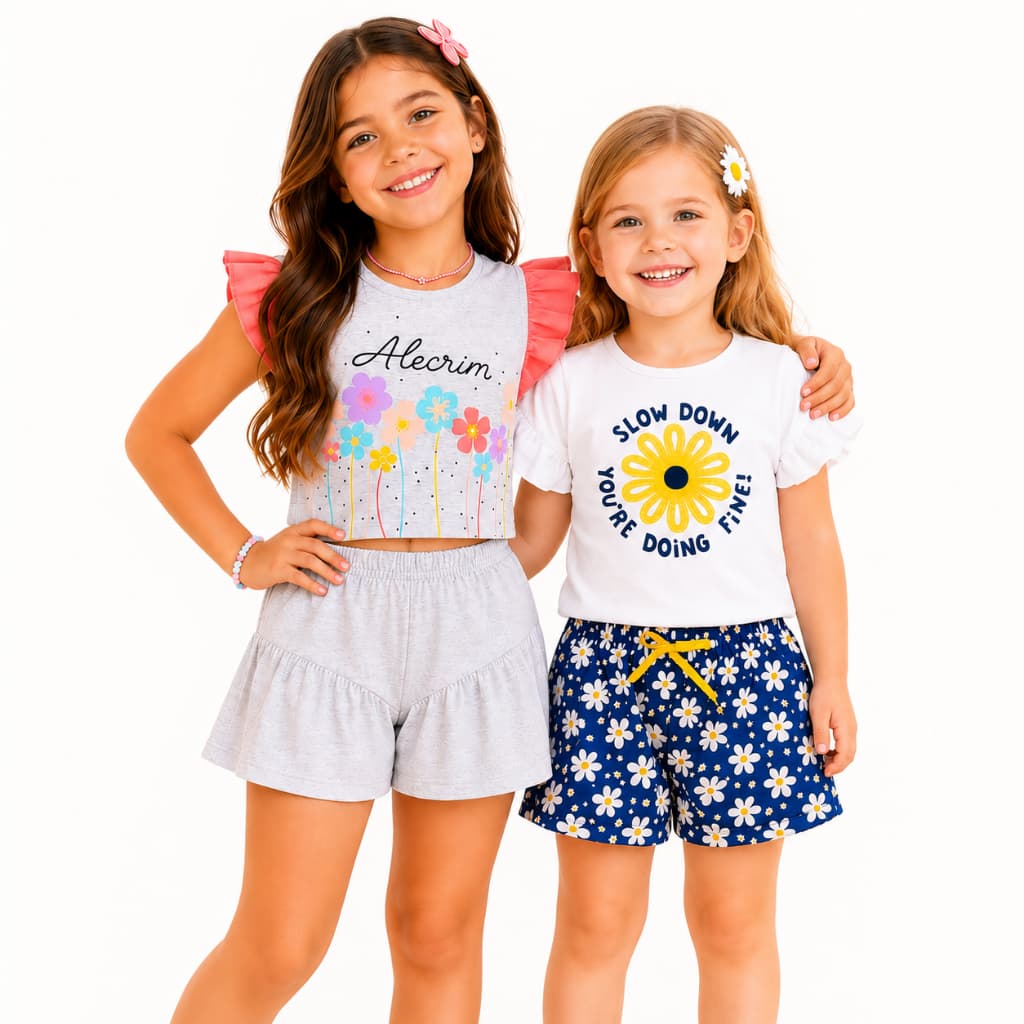Kit 4 Peças de Roupas Infantil Menina Kit de Conjuntos de Roupa Infantil Menina Verão Feminino Bebê