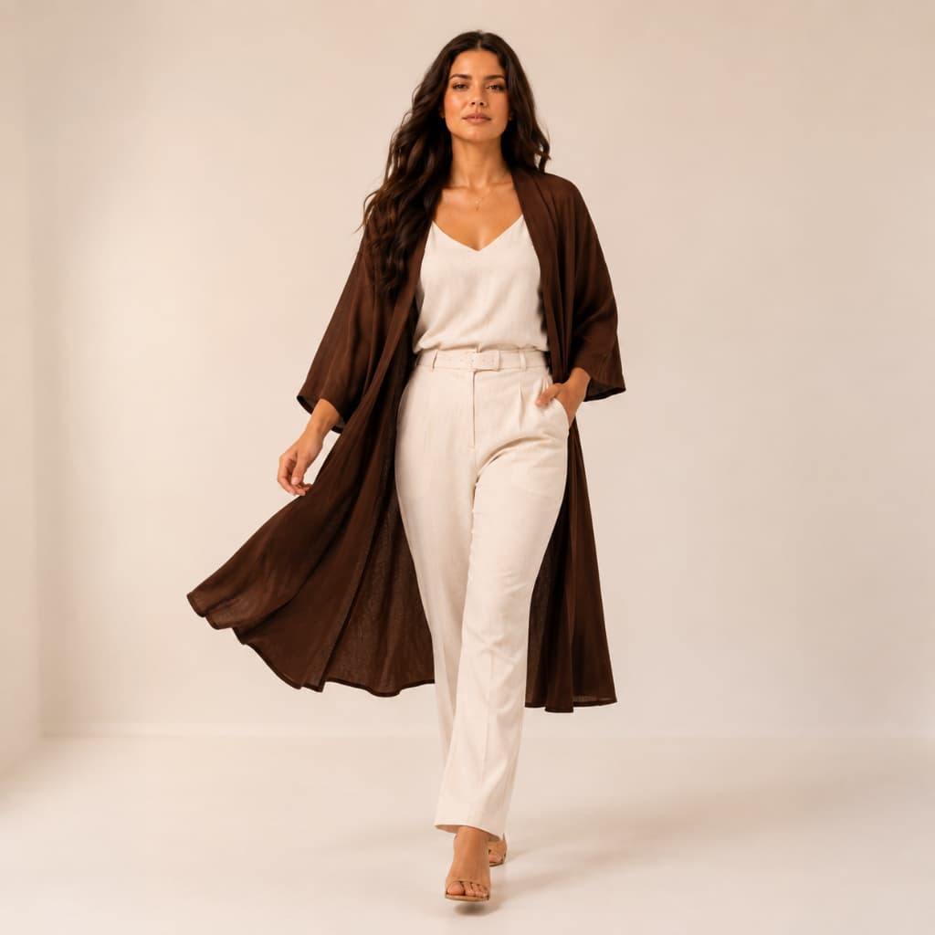 Kimono Feminino Cardigan alongado Manga 3/4 Soltinho Blogueira Terceira Peça Casaquinho Feminino-Saída de Praia
