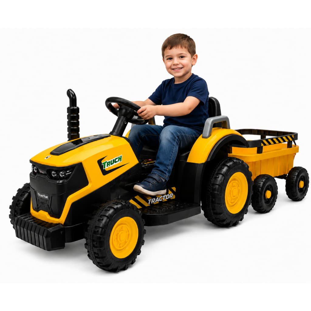 Trator Compact Elétrico Infantil - Amarelo: Design Realista, Sons Autênticos e Controle Remoto 12v