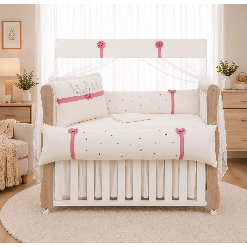 Kit Berço Menina e Menino Aurora 10 peças Americano 100% Algodão Enxoval de Bebê