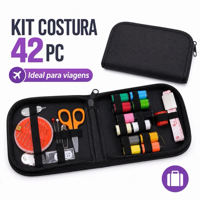 Kit de costura completo com 42 pç + estojo com zíper