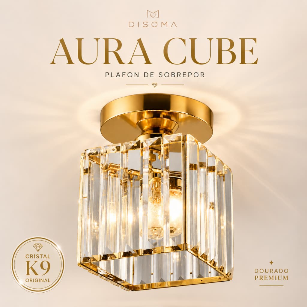 Luminária Plafon Aura Sphere Cristal K9 Dourado E27 18cm Luminária de Teto Disoma