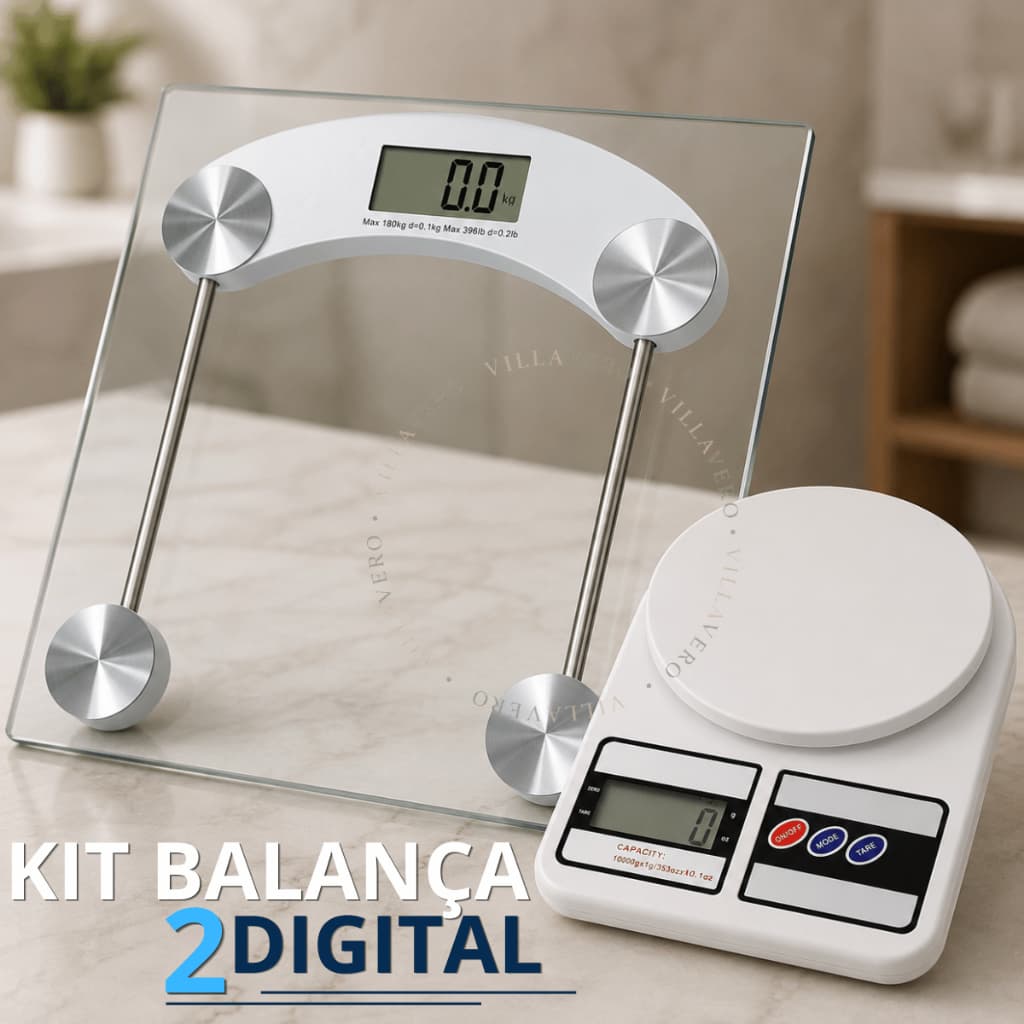Balança Corporal de Vidro Temperado 180kg + Balança de Cozinha Digital 10kg Alta Precisão