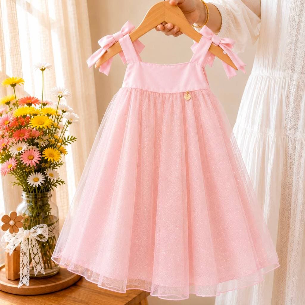Vestido Infantil para Menina de Luxo Trapézio Laço Alça com Brilho Festas