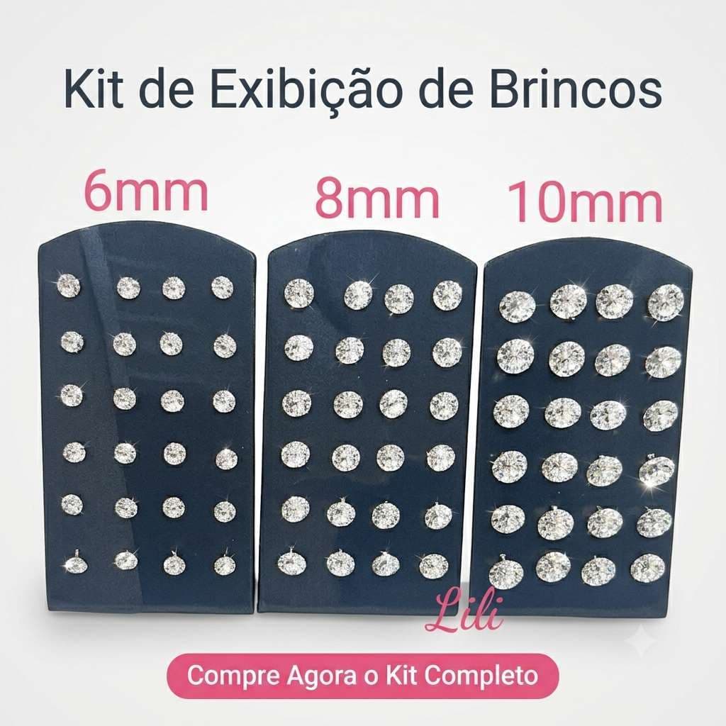 Kit 12 Pares de Brinco Ponto de Luz com Pedra 6mm 8mm 10mm ,Brinco de Masculino e Feminino