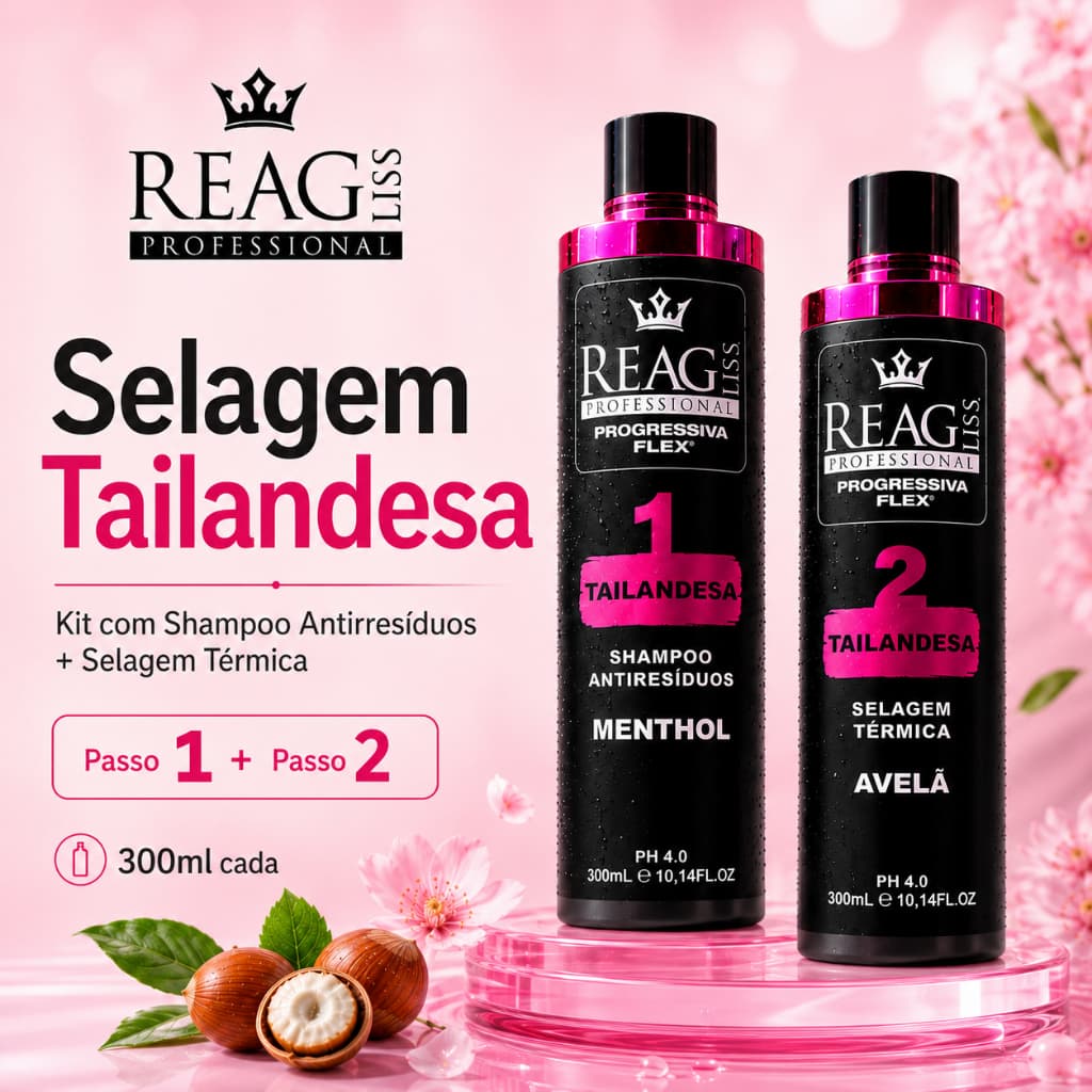 Kit Selagem Tailandesa Sem Formol - Shampoo Antiresíduos 300ml (Passo 1) + Selagem Tailandesa 300ml( Passo 2) - ReagLiss