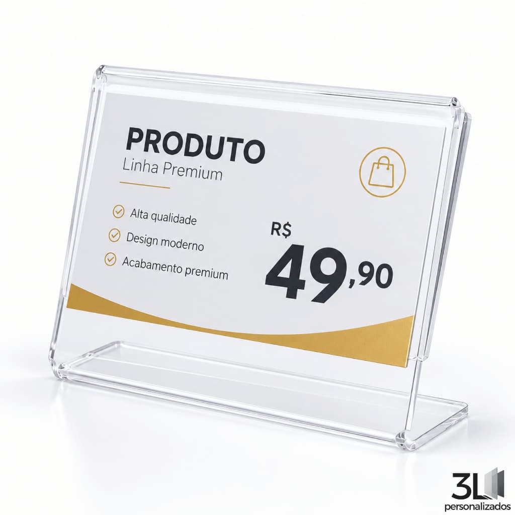 Plaquinha Expositor De Preço Para Vitrine Loja Mercado 5x8cm Acrílico 03mm