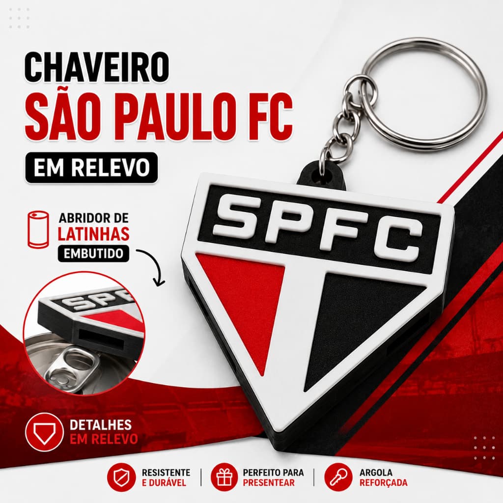 Chaveiro do São Paulo FC! Feito em Alto Relevo com Abridor de Latinha Embutido! Material Resistente