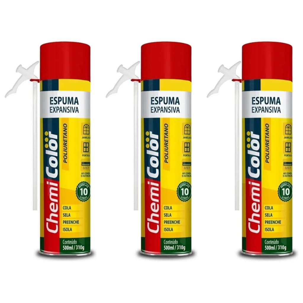 Kit 3 Espuma Expansiva 500ml 280gr Chemicolor
