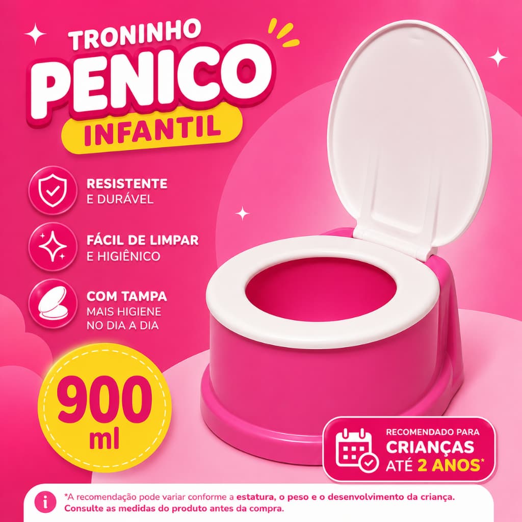 Pinico Neném Troninho Infantil Rosa Mini Privadinha Baby para Menina Incentivo Desfralde 900ml Ref1253S