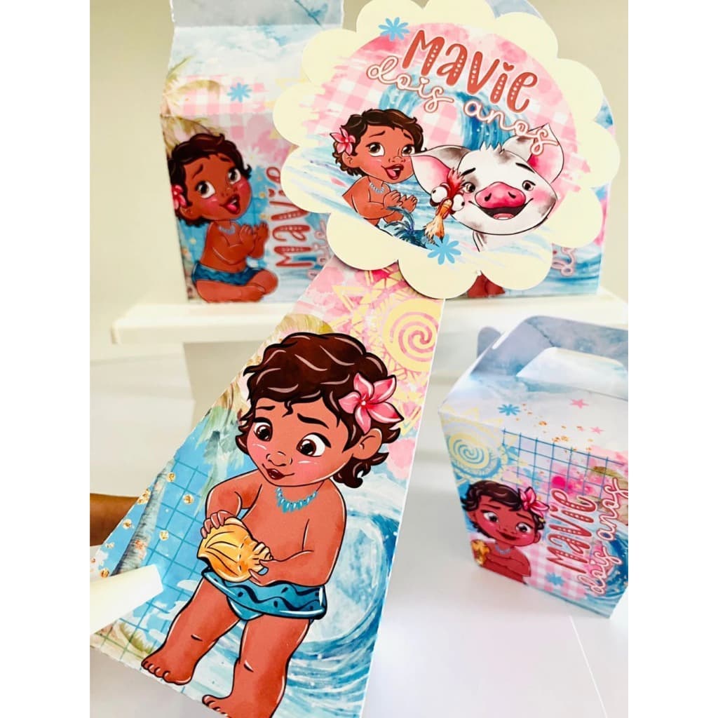 CAIXINHA MOANA BABY -PEGUE E MONTE-  PERSONALIZADAS COM NOME E IDADE - kit festa, aniversario , decoração, lembrancinha
