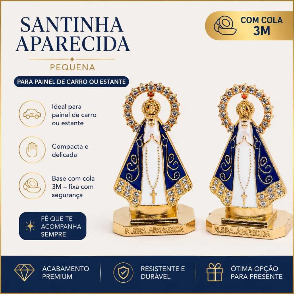 Mini Imagem Nossa Senhora Aparecida 2 Unidades Metal Com Brilho Para Carro  Mesa  Escritório