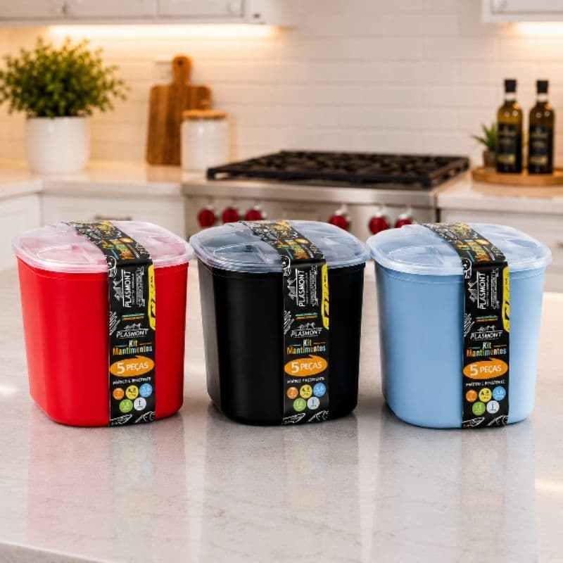 kit Porta mantimentos organizador de alimentos 5 Peças  Plastico resistente e moderno