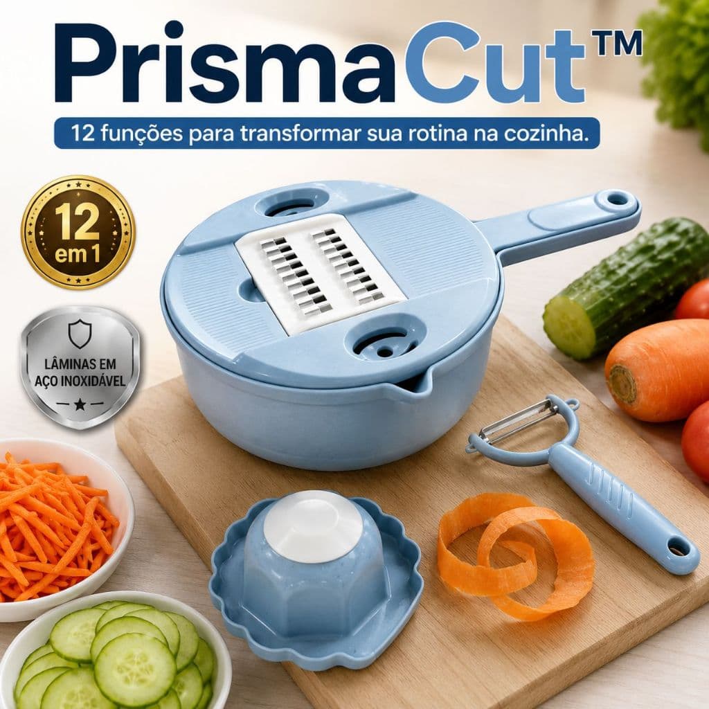 PrismaCut™ Kit Multifuncional 12 em 1 Cortador de Legumes Frutas Queijos Ralador Fatiador Manual