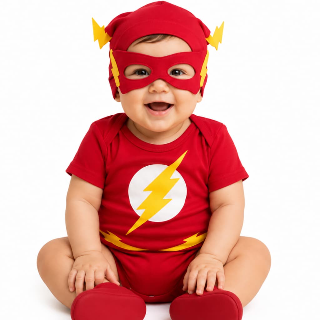 Body Bebê Menino Mêsversário Temático Do Flash Super Confortável Linha Premium