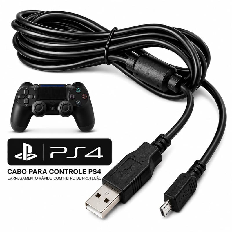 Cabo Carregador Controle PS4 1.8M USB V8 Para Playstation 4 Rápido e Compatível Manete videogame Pc