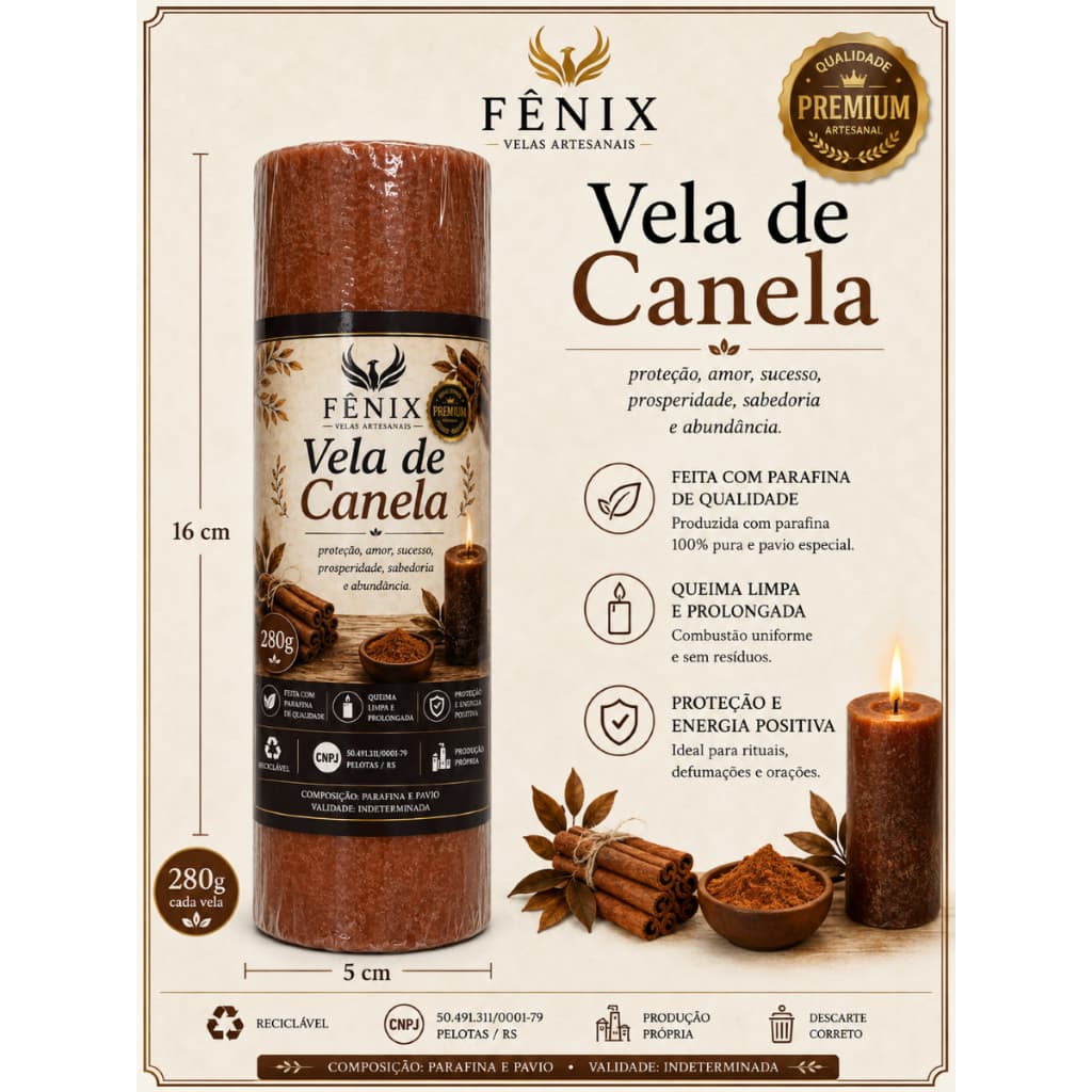 Vela Aromática Canela 280g 16cm Perfumada Decoração e Aromatização