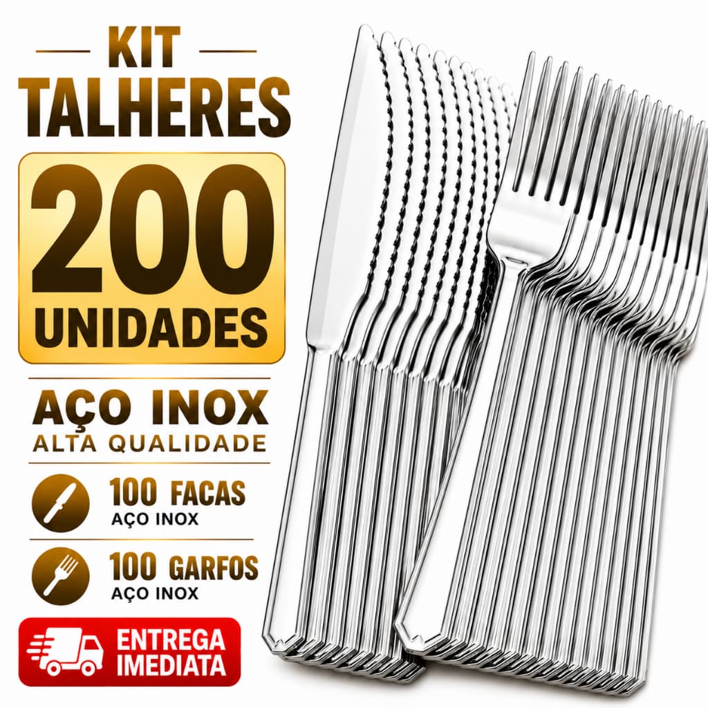 Conjunto 200 Unidade Talher em Aço Inox 100 Garfo 100 Faca Cozinha Culinária  Garfos Facas Talheres