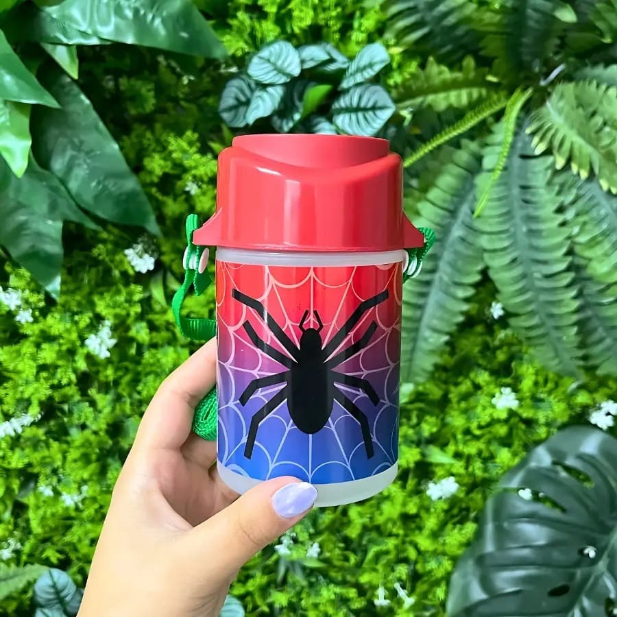 Copo Cantil Aranha Infantil Vermelho Com Alça Escola Passeio 420 ML