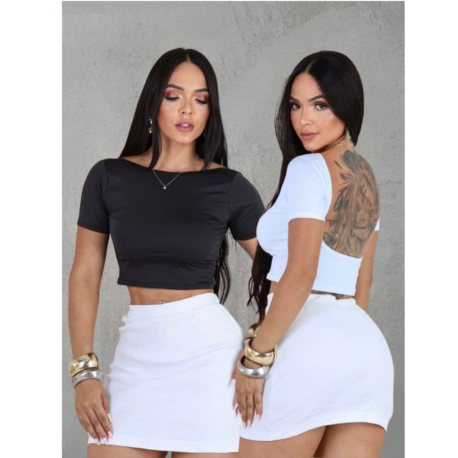 Kit 2 Cropped Feminino Blusa Costa Nua Suplex Forrado Baby Tee Básico Casual
