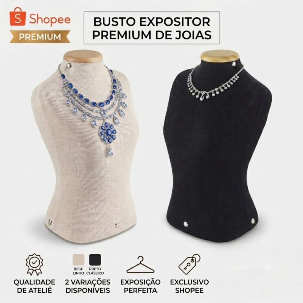 Busto Expositor de Joias para Colares Porta Colar Display Linho Premium Bijuterias