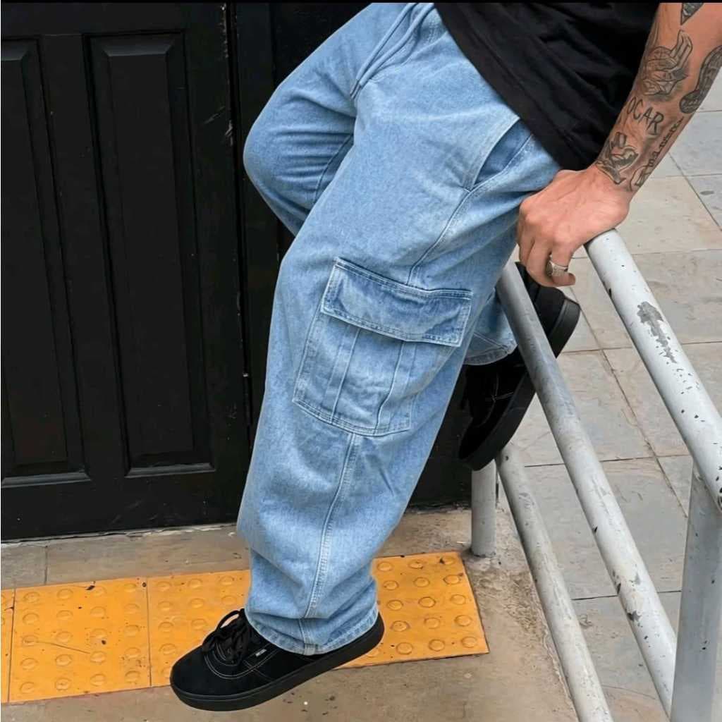 calça cargo sarja e jeans skate bolso lateral BAGGY