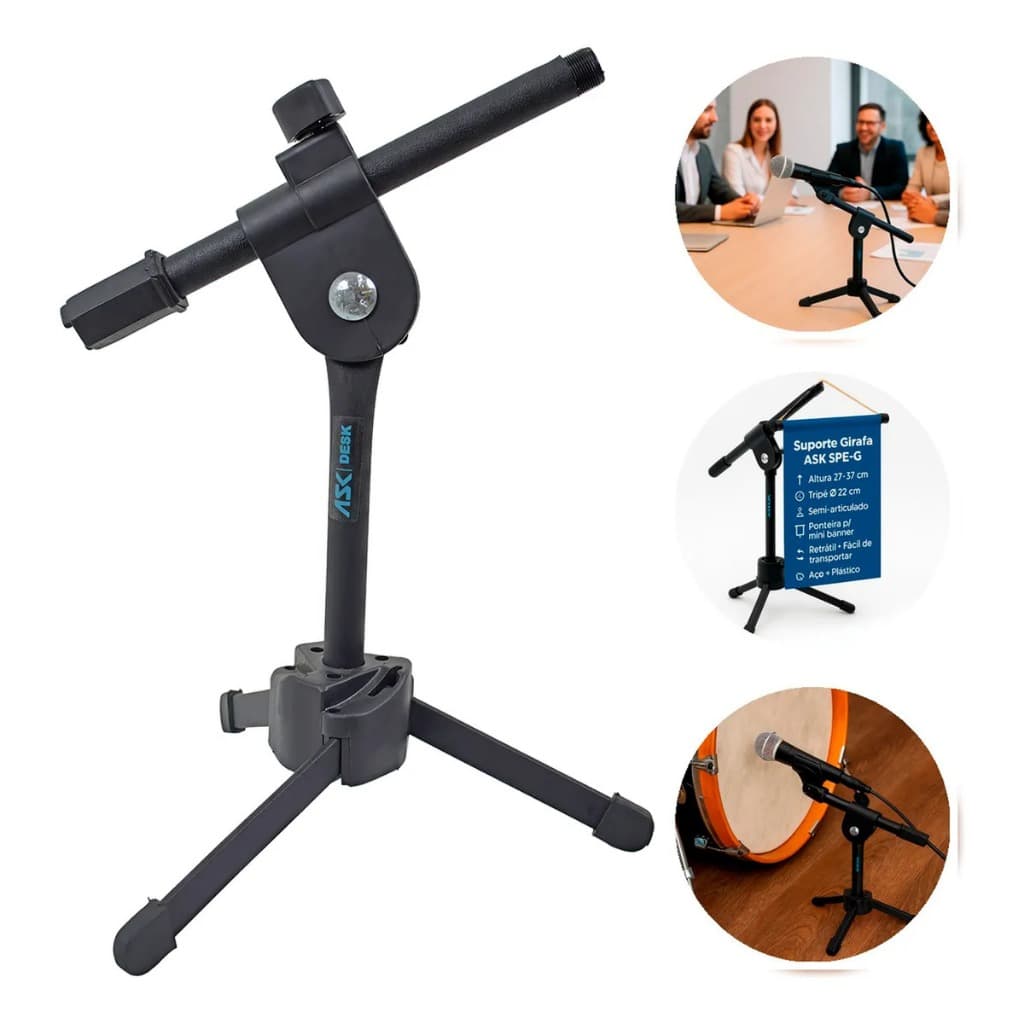 Suporte Apoio Microfone Mini Pedestal Suporte P/ Bumbo De Bateria Cajon Amplificador Cor Preto