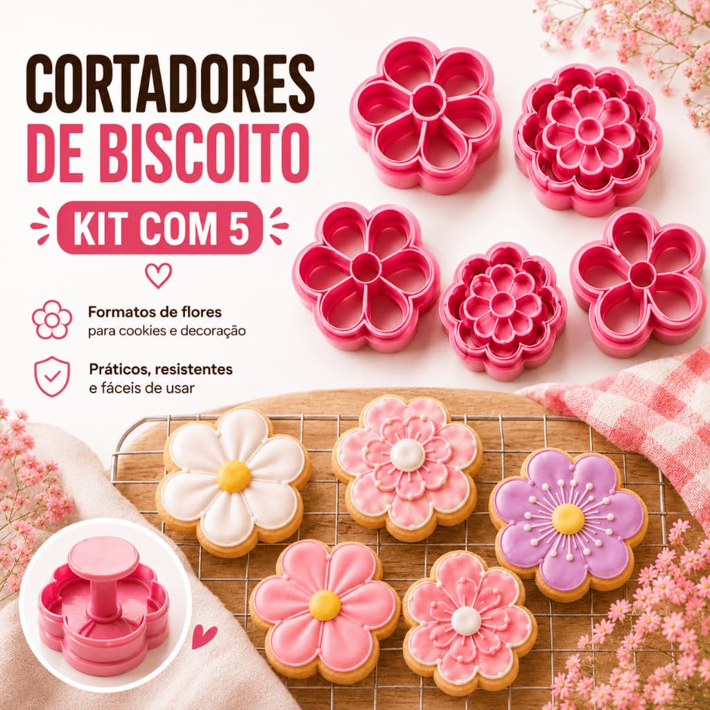 Cortador de Biscoito com Carimbo Cortador de Biscoito Personalizado Molde para Biscoito Amanteigado Cortador de Flores