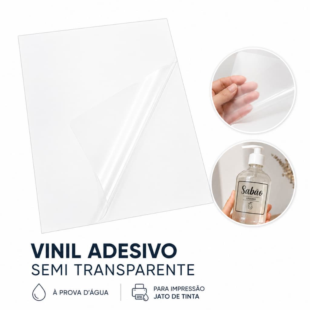 10 Folhas Adesivo Vinil Pvc a Prova D'água p Jato De Tinta Semi Transparente  A4